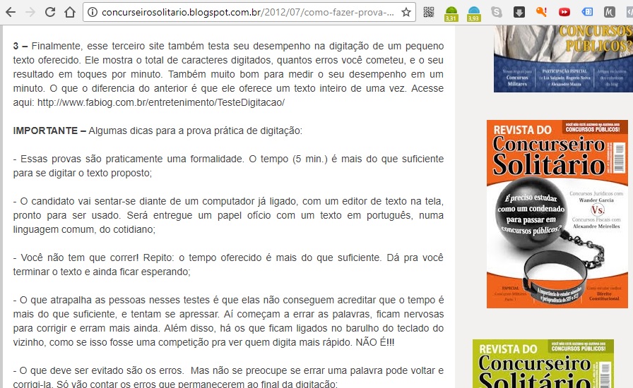 Teste de Datillografia Online em COQUINHOS