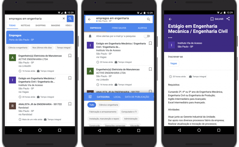 Google Jobs está incorporando um buscador de vagas na própria busca