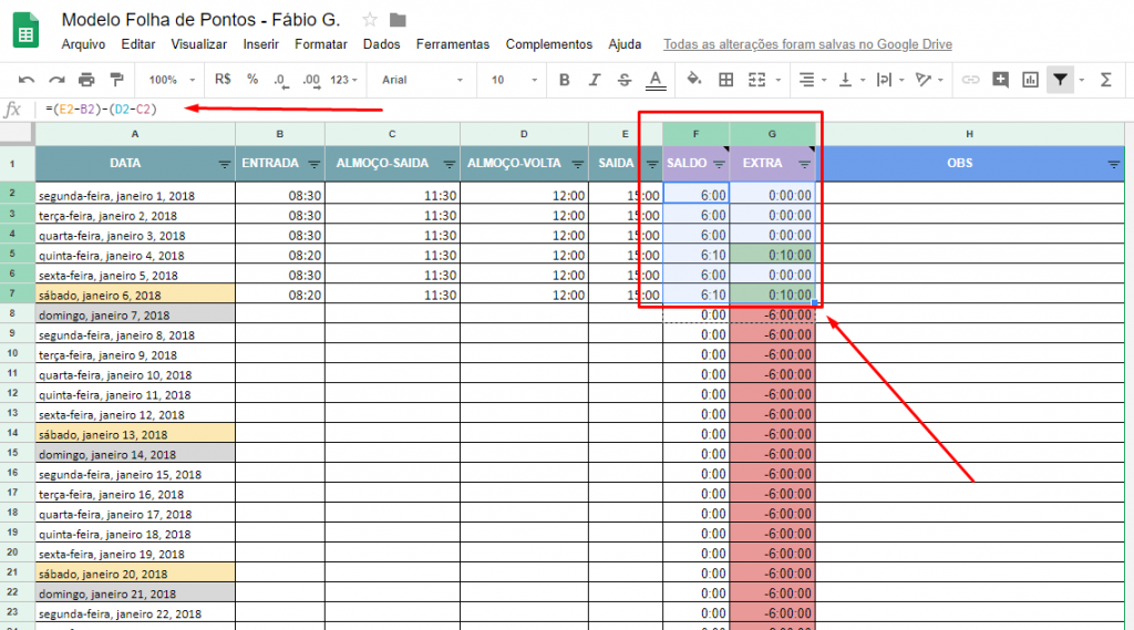 folha de ponto excel manual 